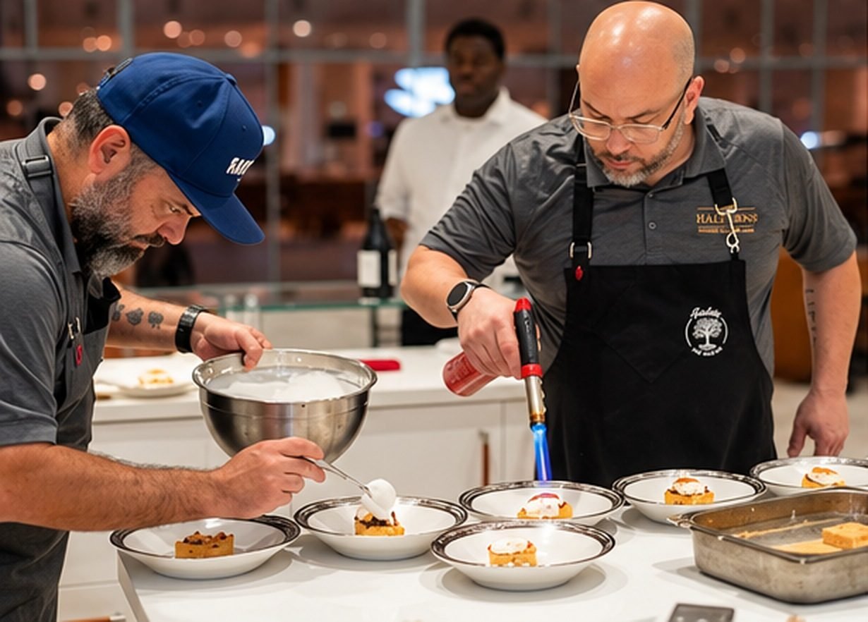 Rubén terminando postres con soplete en una cena privada