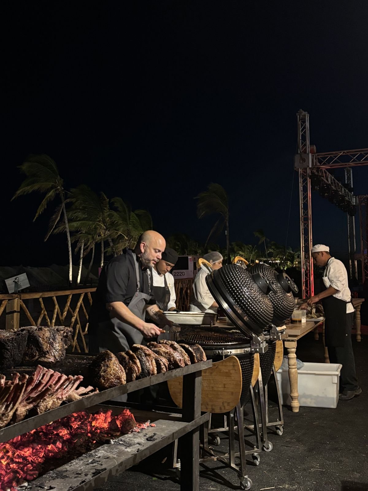 Línea de parrillas kamado de noche